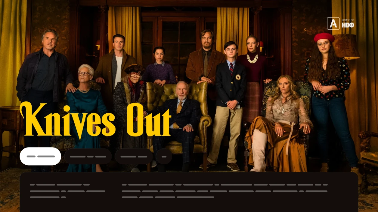 The new movie page using 'Knives Out' movie as an example