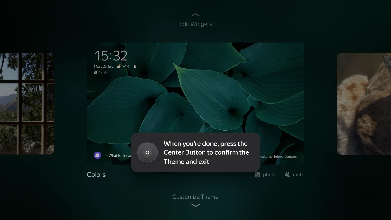 Hint on the theme carousel explainig how to finish the setting