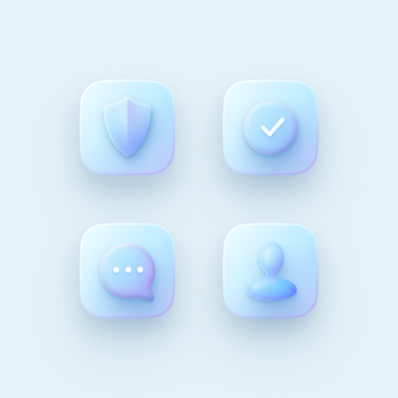 4 light blue icons in neomorphism style